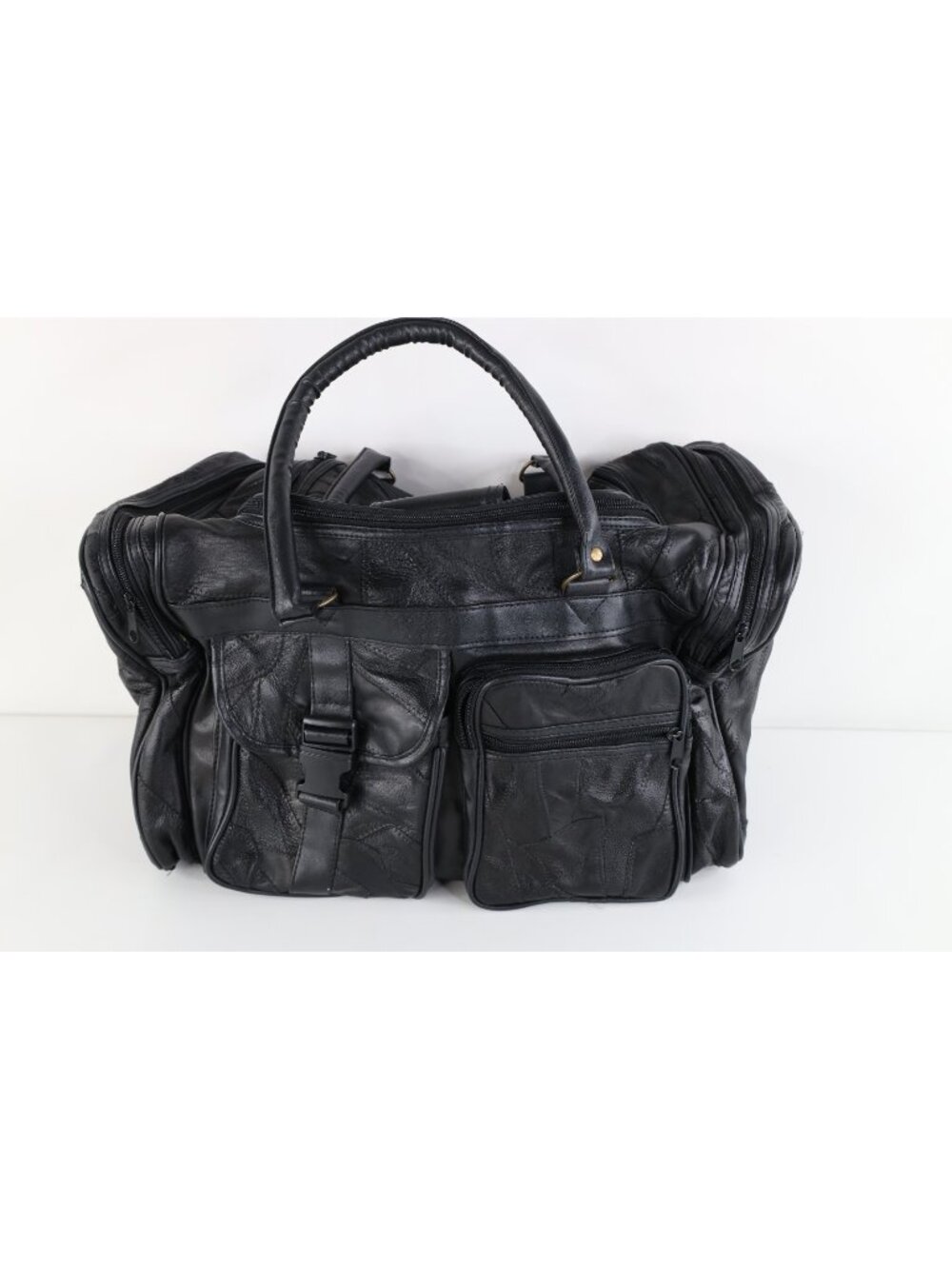 Vintage 90s Streetwear Patchwork Leather Handled Duffel Bag Carry On Gym Black